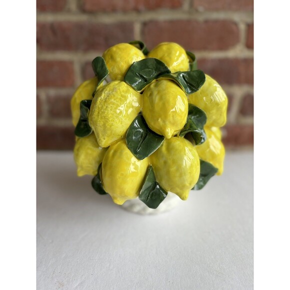 Vintage Italian Majolica Pottery Lemon Basket Tree Fruit Topiary Centerpiece